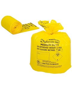 CASE 90L Yellow Clinical Waste bags on a Roll (8 x 25)