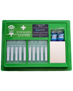 Eye Wash Station 10 x 20ml Pods 2 x Eyepads and Mirror