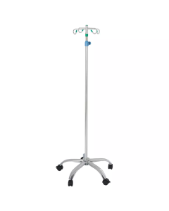 5 Wheel Stainless Steel IV Stand - 4 Stainless Steel Hooks and Stainless Steel Base